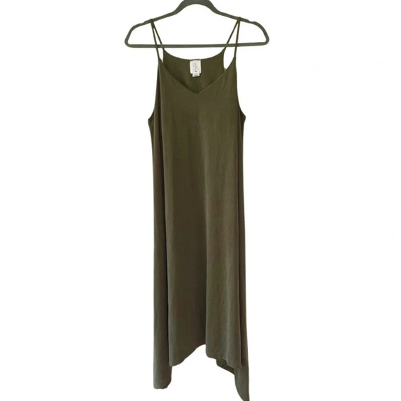 Joie, Strappy Cami Asymmetrical Midi Swing Dress, Olive, Green, Army Green - Picture 3 of 9